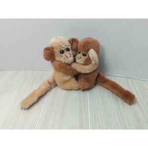 Kamar Vintage Plush Hugging monkeys brown beige/tan small mini made Korea